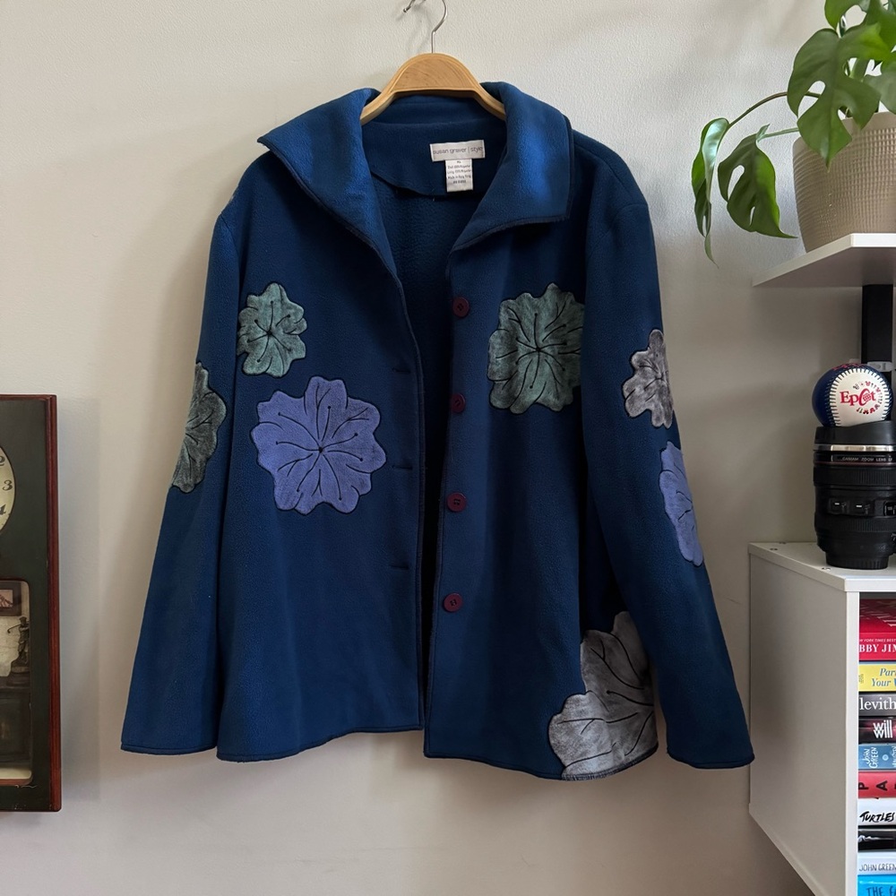 Vintage Floral Fleece Jacket Susan Graver Style Vtg Grandma Aesthetic